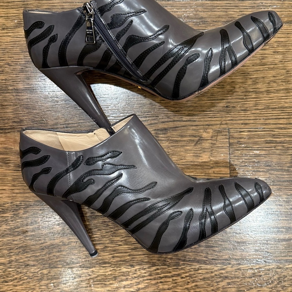 Prada Gray and Black Heeled Boots